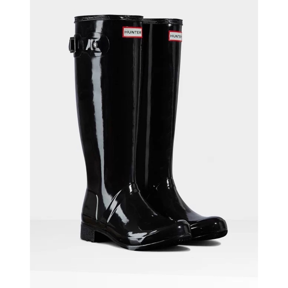 NWT Hunter Original Tour Foldable Gloss Rain Boots WFT1026RGL - Black Size 7